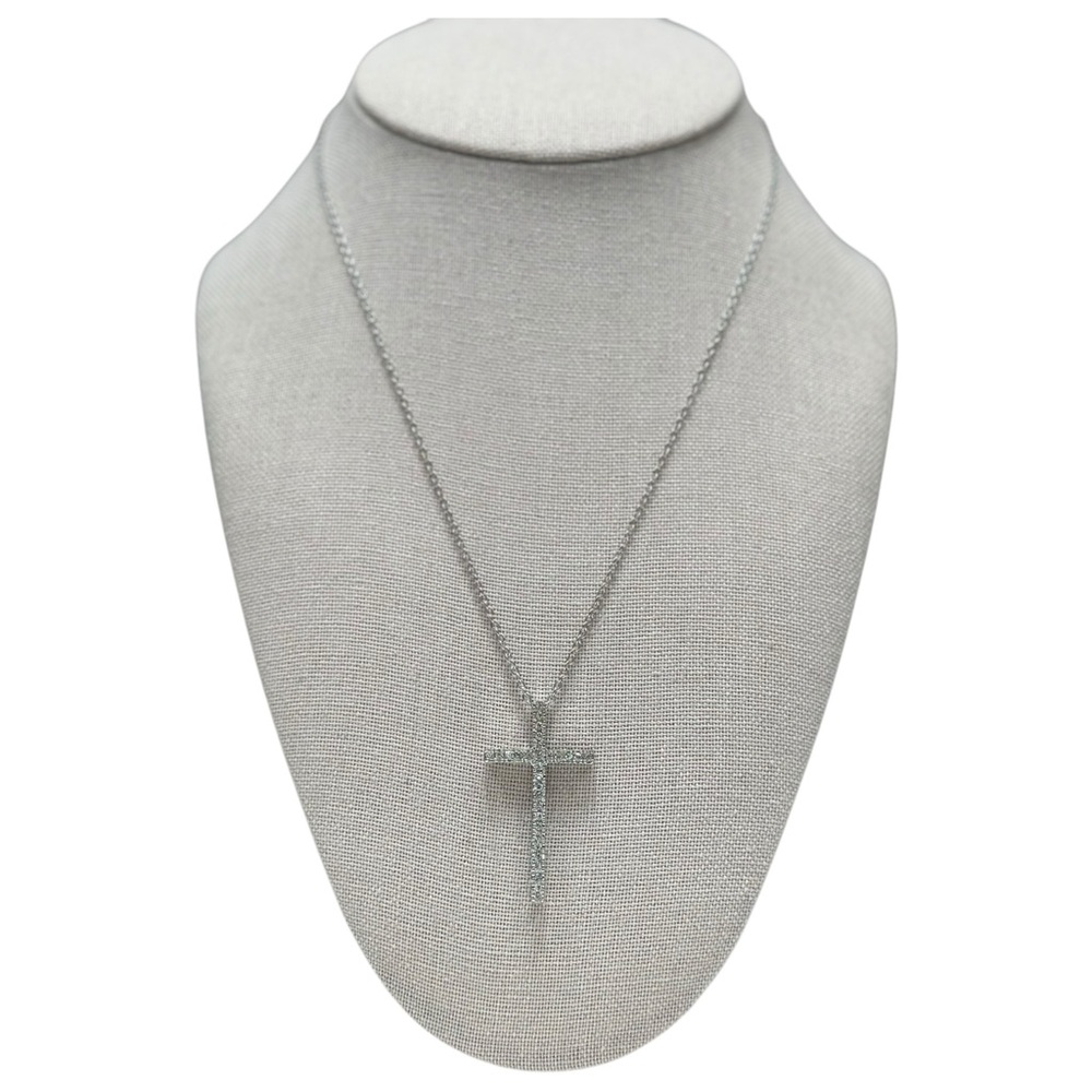 Silver Cross Rhinestone Pendant Necklace